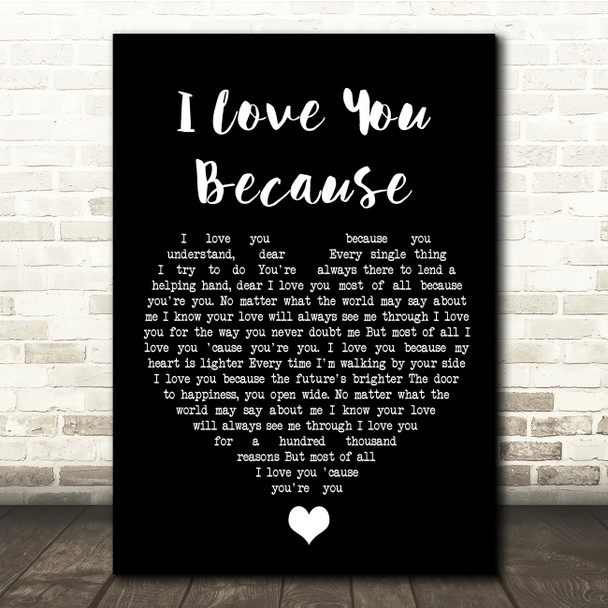 Jim Reeves I Love You Because Black Heart Song Lyric Quote Music Print
