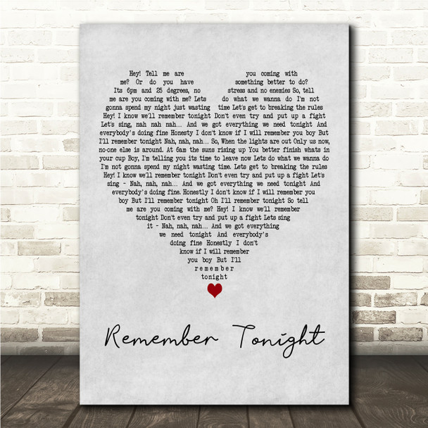 Caitlin McCarthy Remember Tonight Grey Heart Song Lyric Wall Art Canvas Framed Print