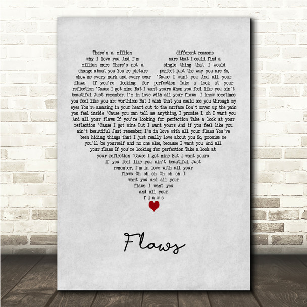 Calum Scott Flaws Grey Heart Song Lyric Wall Art Canvas Framed Print