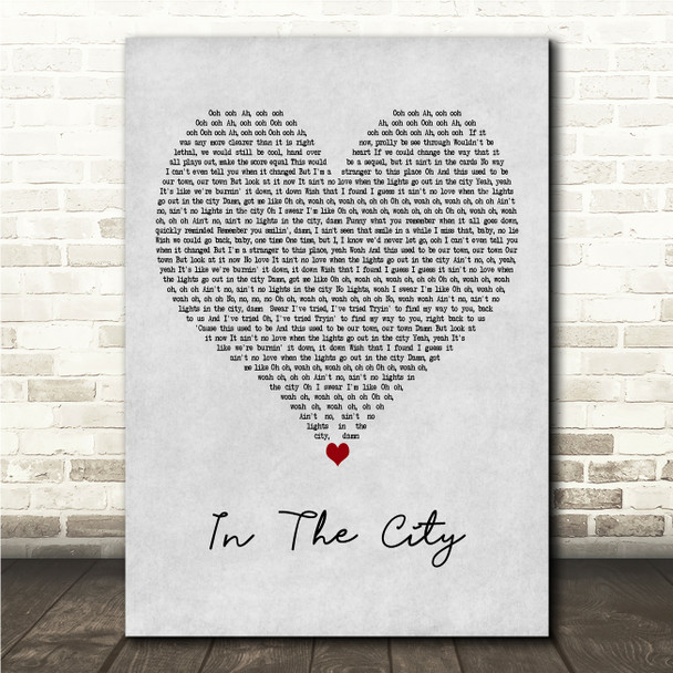 Chris Brown In The City Grey Heart Song Lyric Wall Art Canvas Framed Print