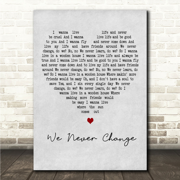 Coldplay We Never Change Grey Heart Song Lyric Wall Art Canvas Framed Print