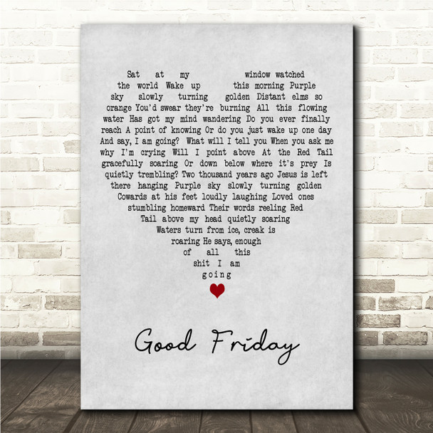Cowboy Junkies Good Friday Grey Heart Song Lyric Wall Art Canvas Framed Print