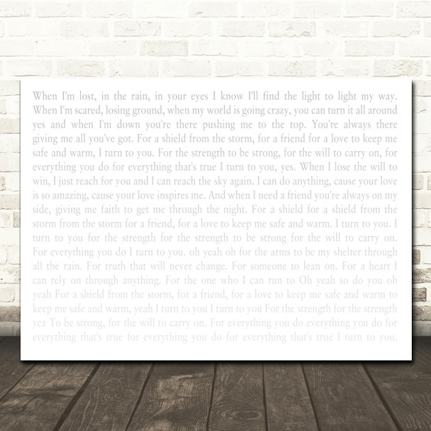 Christina Aguilera I Turn To You Landscape Smudge White Grey Wedding Photo Song Lyric Wall Art Canvas Framed Print