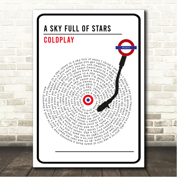 Coldplay A Sky Full Of Stars London Sign Style Vinyl Song Lyric Wall Art Canvas Framed Print