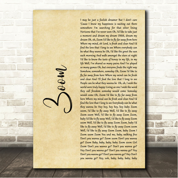 Commodores Zoom Rustic Script Song Lyric Wall Art Canvas Framed Print