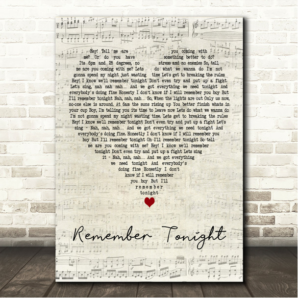 Caitlin McCarthy Remember Tonight Script Heart Song Lyric Wall Art Canvas Framed Print