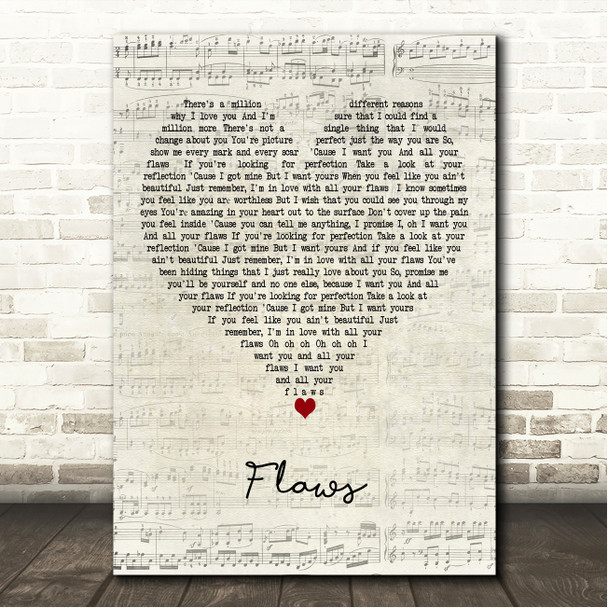 Calum Scott Flaws Script Heart Song Lyric Wall Art Canvas Framed Print