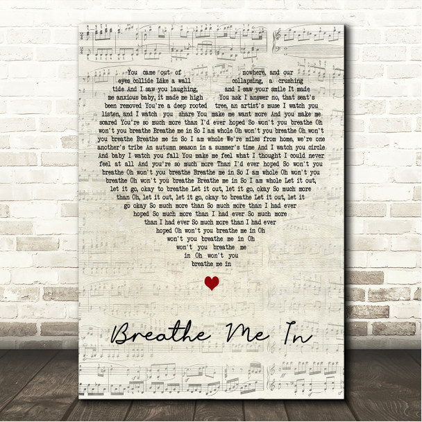Candlebox Breathe Me In Script Heart Song Lyric Wall Art Canvas Framed Print