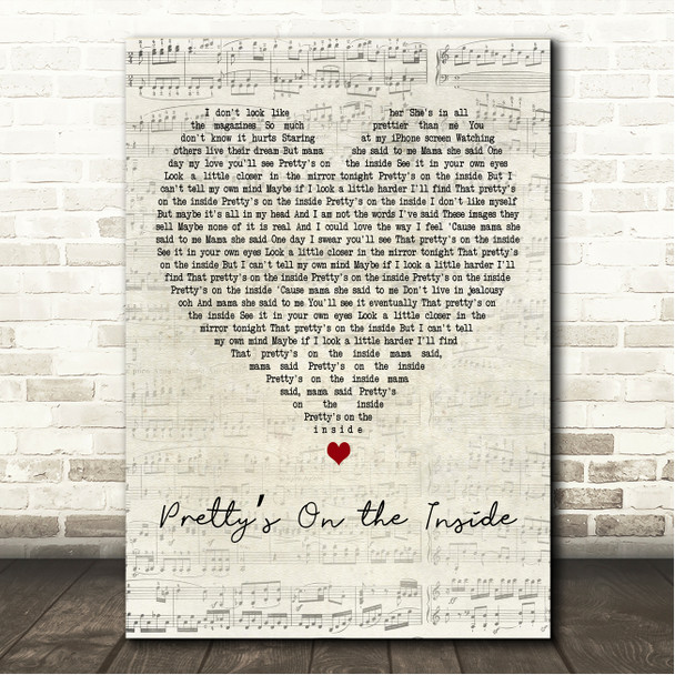 Chloe Adams Prettys On the Inside Script Heart Song Lyric Wall Art Canvas Framed Print