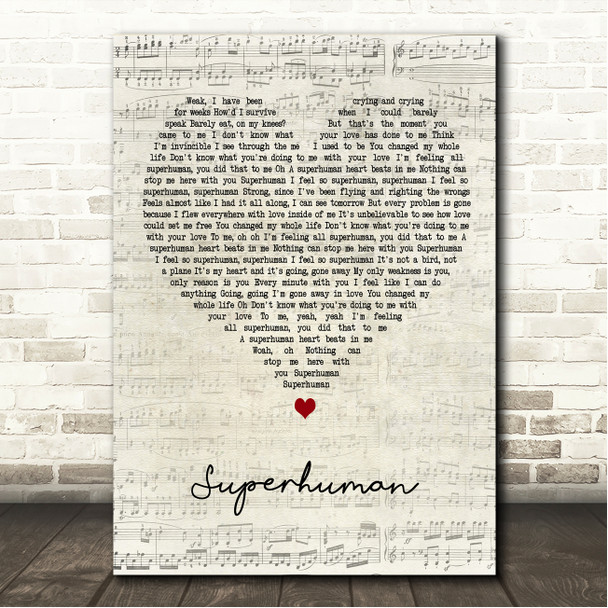 Chris Brown Superhuman Script Heart Song Lyric Wall Art Canvas Framed Print