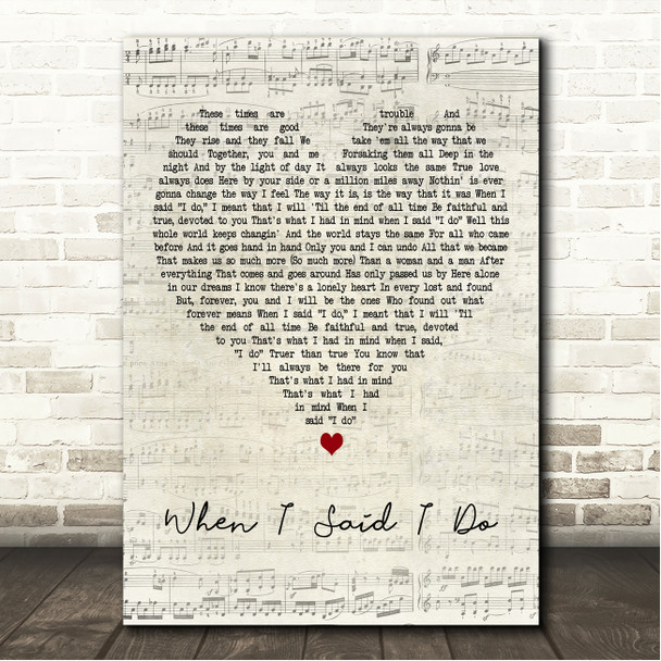Clint Black When I Said I Do Script Heart Song Lyric Wall Art Canvas Framed Print
