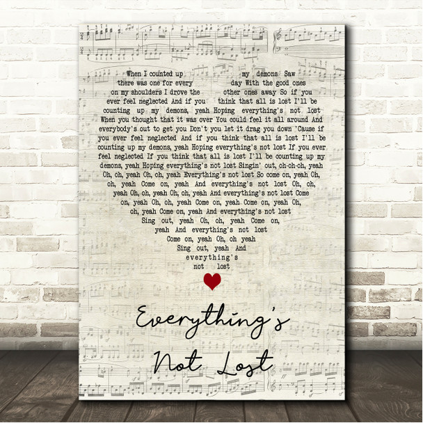 Coldplay Everythings Not Lost Script Heart Song Lyric Wall Art Canvas Framed Print