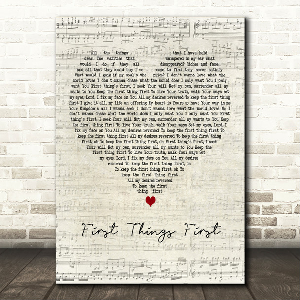 Consumed by Fire First Things First Script Heart Song Lyric Wall Art Canvas Framed Print