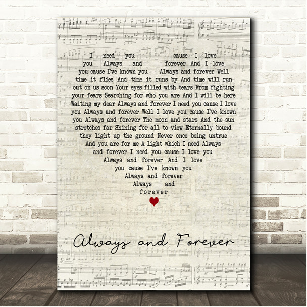 Cory Morrow Always and Forever Script Heart Song Lyric Wall Art Canvas Framed Print