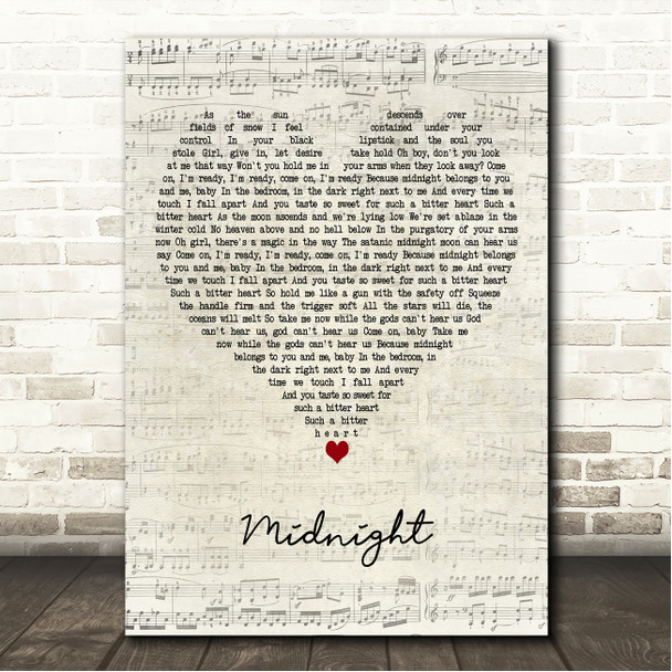 Creeper Midnight Script Heart Song Lyric Wall Art Canvas Framed Print