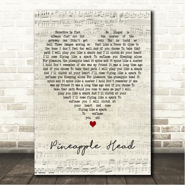 Crowded House Pineapple Head Script Heart Song Lyric Wall Art Canvas Framed Print