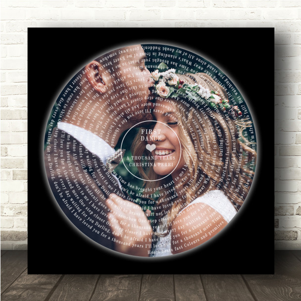 Christina Perri A Thousand Years Square Vinyl Record Wedding Photo Black Song Lyric Wall Art Canvas Framed Print