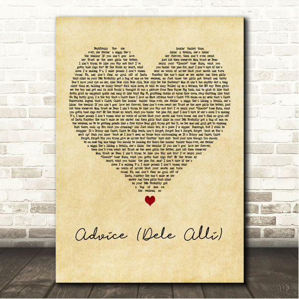 Cadet x Deno Driz Advice (Dele Alli) Vintage Heart Song Lyric Wall Art Canvas Framed Print