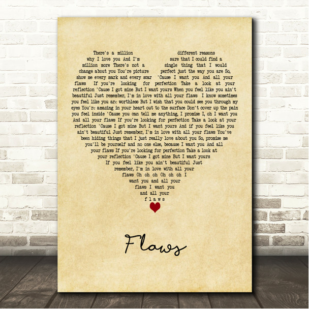 Calum Scott Flaws Vintage Heart Song Lyric Wall Art Canvas Framed Print