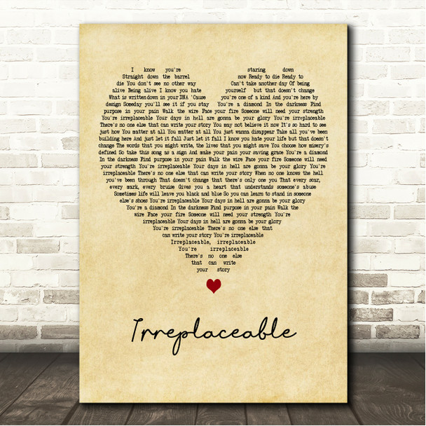 Citizen Soldier Irreplaceable Vintage Heart Song Lyric Wall Art Canvas Framed Print