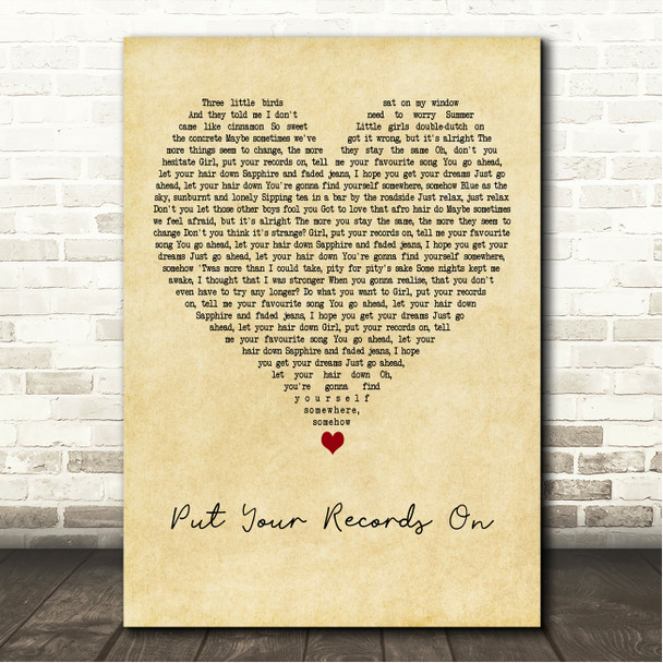 Corinne Bailey Rae Put Your Records On Vintage Heart Song Lyric Wall Art Canvas Framed Print