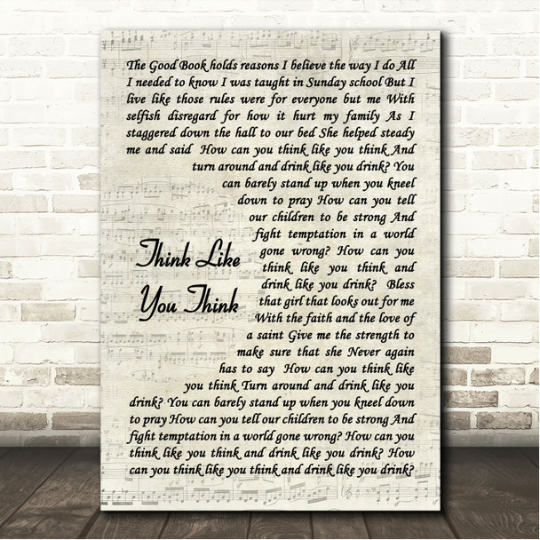 Cody Jinks Think Like You Think Vintage Script Song Lyric Wall Art Canvas Framed Print