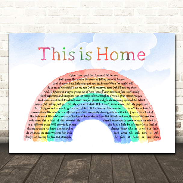 Cavetown Home Watercolour Rainbow & Clouds Song Lyric Wall Art Canvas Framed Print