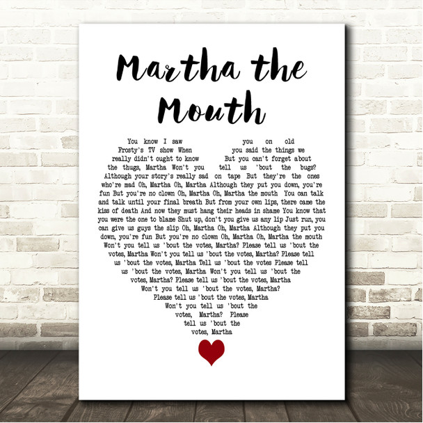 Captain Sensible Martha the Mouth White Heart Song Lyric Wall Art Canvas Framed Print