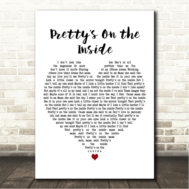 Chloe Adams Prettys On the Inside White Heart Song Lyric Wall Art Canvas Framed Print