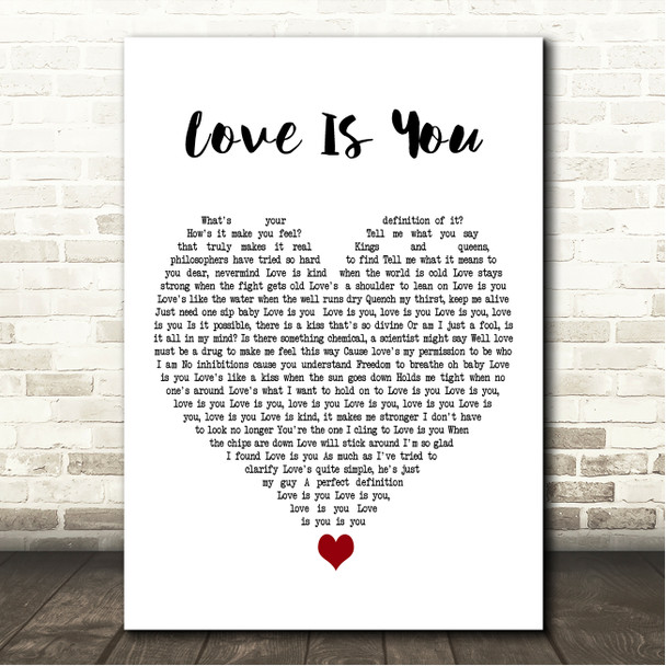 Chrisette Michele Love Is You White Heart Song Lyric Wall Art Canvas Framed Print