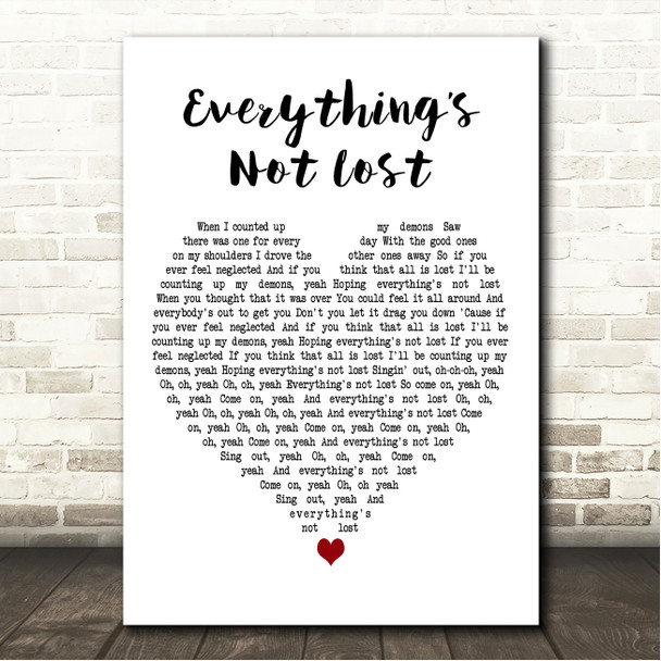 Coldplay Everythings Not Lost White Heart Song Lyric Wall Art Canvas Framed Print