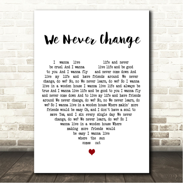 Coldplay We Never Change White Heart Song Lyric Wall Art Canvas Framed Print