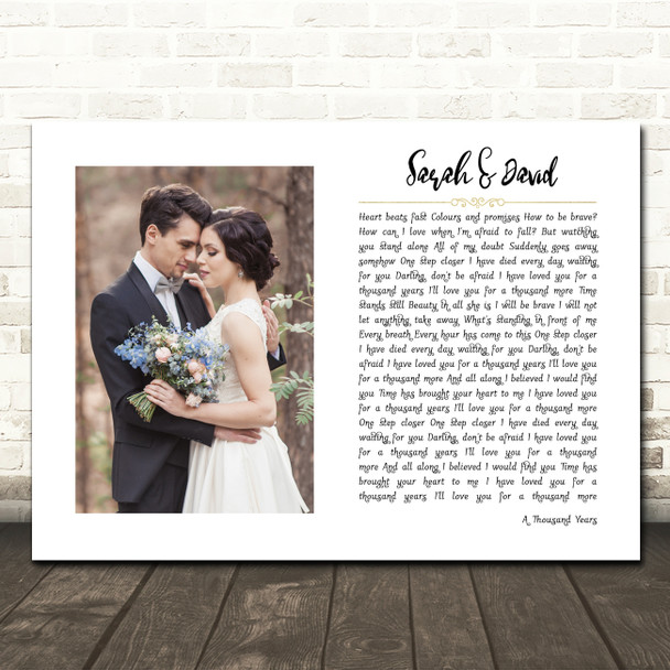 Christina Perri A Thousand Years White Landscape Script Rectangle Wedding Photo Song Lyric Wall Art Canvas Framed Print