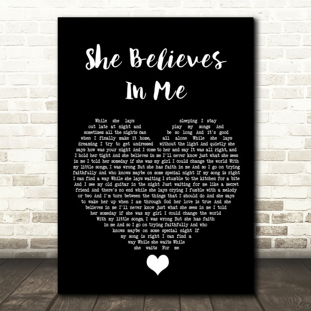 Kenny Rogers She Believes In Me Black Heart Song Lyric Quote Music Print