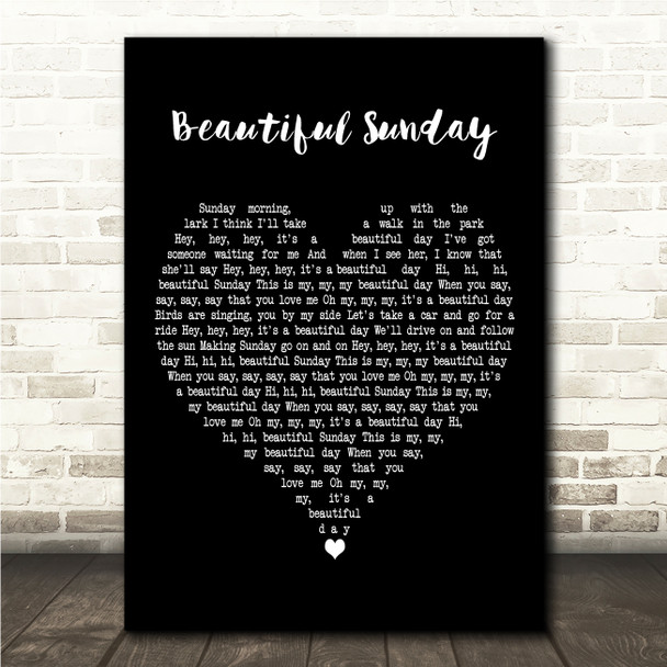 Daniel Boone Beautiful Sunday Black Heart Song Lyric Wall Art Canvas Framed Print