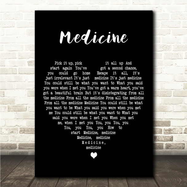 Daughter Medicine Black Heart Song Lyric Wall Art Canvas Framed Print