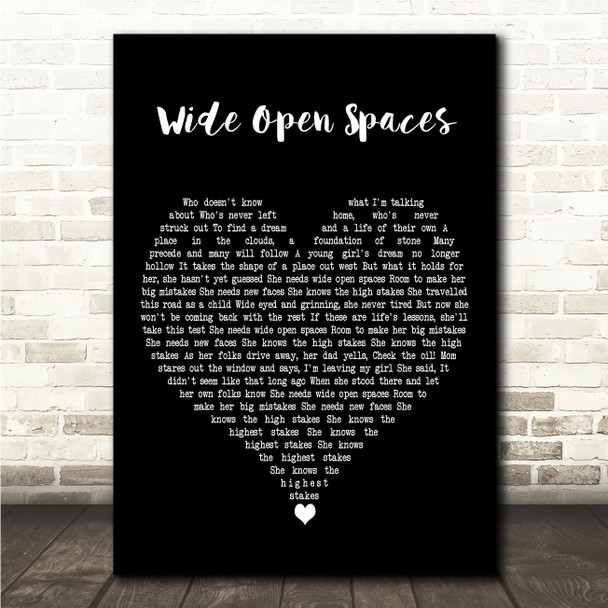 Dixie Chicks Wide Open Spaces Black Heart Song Lyric Wall Art Canvas Framed Print