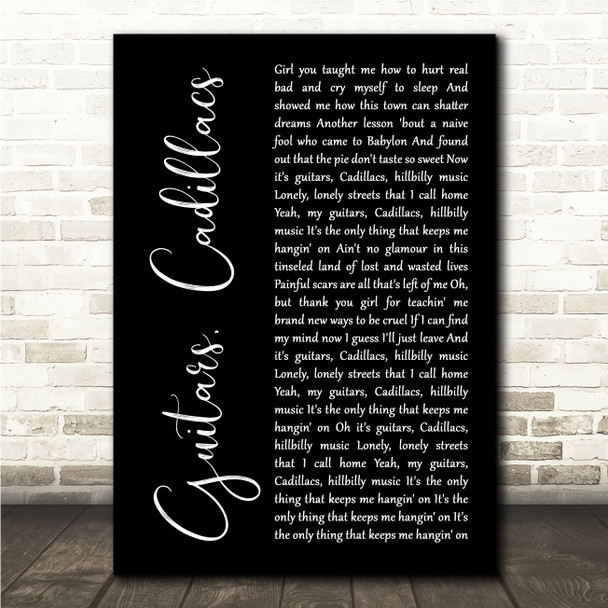 Dwight Yoakam Guitars, Cadillacs Black Script Song Lyric Wall Art Canvas Framed Print