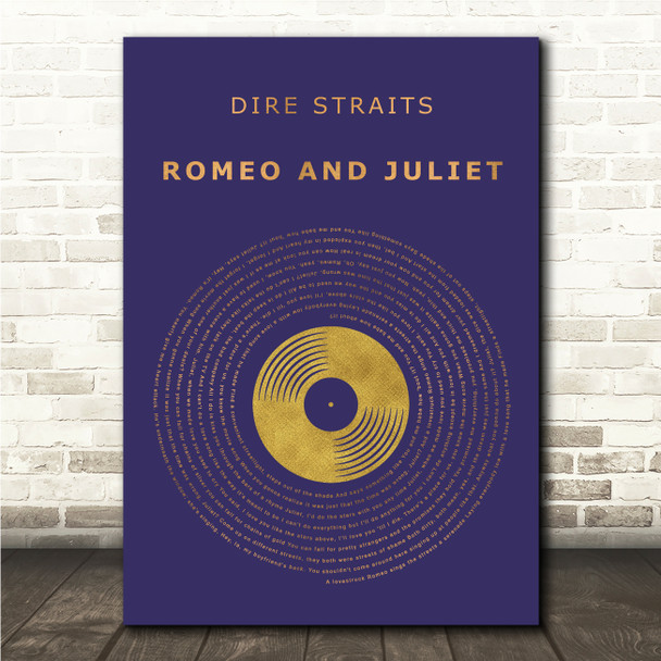 Dire Straits Romeo And Juliet Blue & Copper Gold Vinyl Record Song Lyric Wall Art Canvas Framed Print