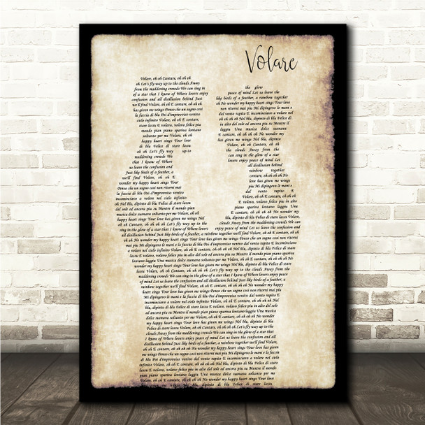 Dean Martin Volare Gay Couple Two Men Dancing Song Lyric Wall Art Canvas Framed Print