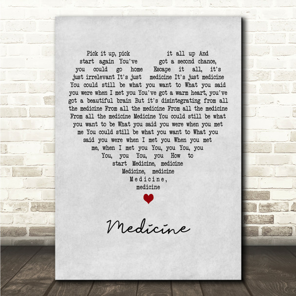 Daughter Medicine Grey Heart Song Lyric Wall Art Canvas Framed Print