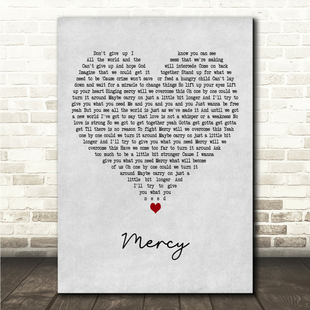 Dave Matthews Band Mercy Grey Heart Song Lyric Wall Art Canvas Framed Print
