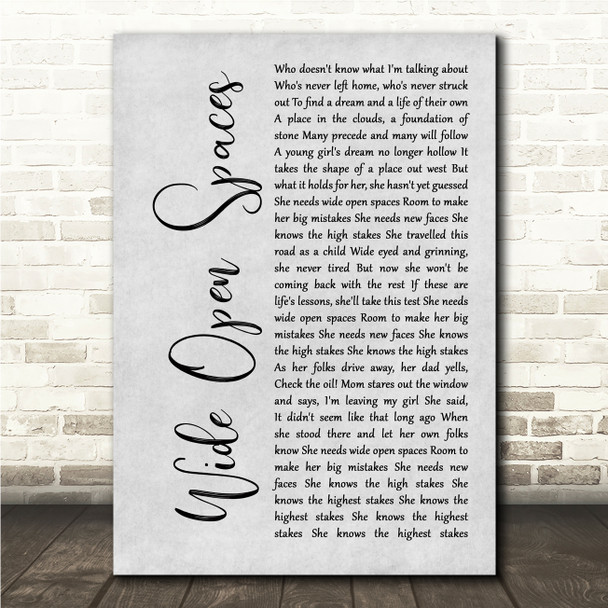 Dixie Chicks Wide Open Spaces Grey Rustic Script Song Lyric Wall Art Canvas Framed Print