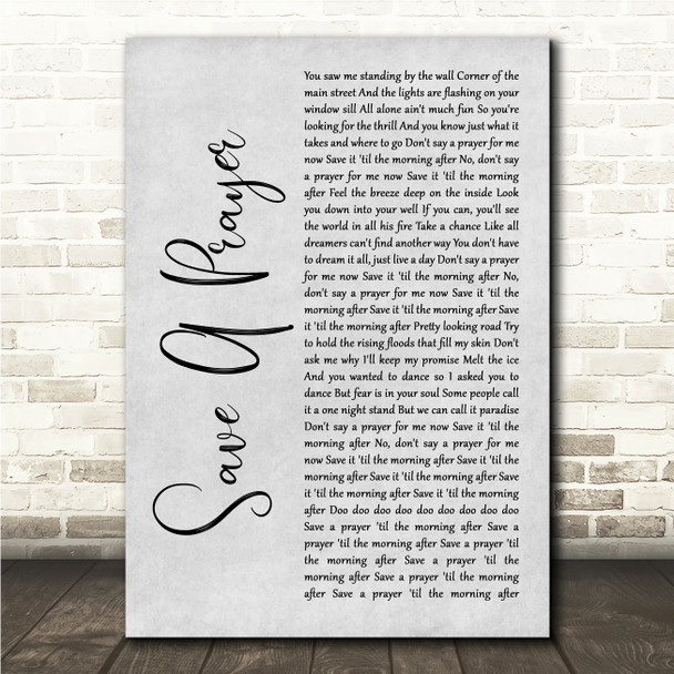 Duran Duran Save A Prayer Grey Rustic Script Song Lyric Wall Art Canvas Framed Print