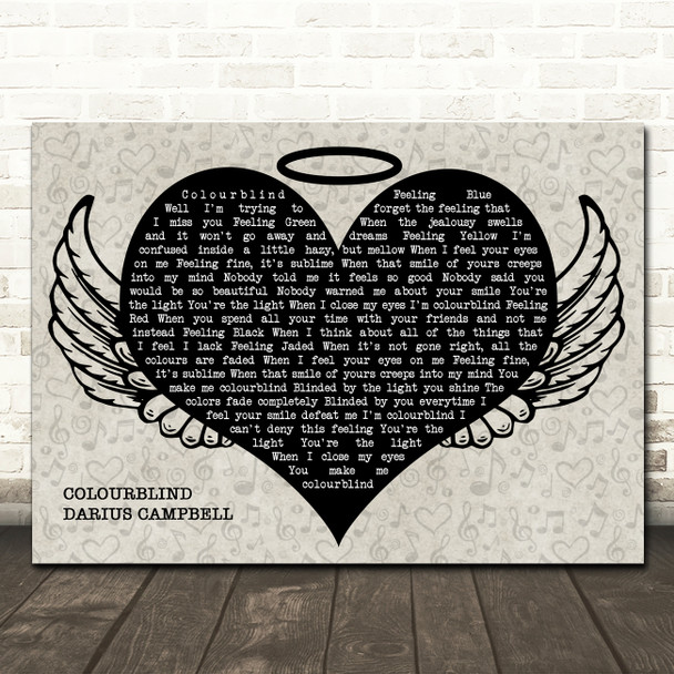 Darius Campbell Colourblind Heart Angel Wings Halo Memorial Song Lyric Wall Art Canvas Framed Print