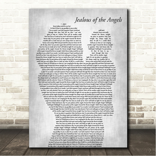 Donna Taggart Jealous of the Angels Mother & Baby Grey Song Lyric Wall Art Canvas Framed Print