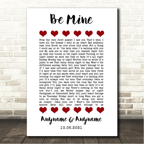 David Gray Be Mine Red Hearts In Row Song Lyric Wall Art Canvas Framed Print