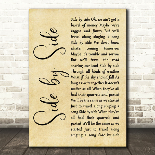 Dean Martin Side by Side Rustic Script Song Lyric Wall Art Canvas Framed Print