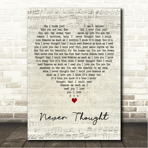 Dan Hill Never Thought Script Heart Song Lyric Wall Art Canvas Framed Print