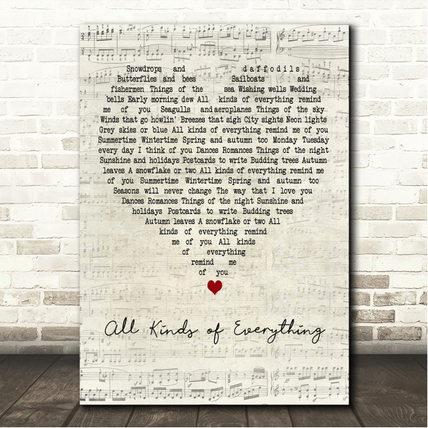 Dana (IRL) All Kinds of Everything Script Heart Song Lyric Wall Art Canvas Framed Print